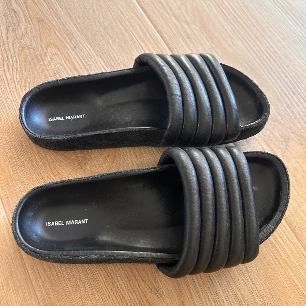 Isabel Marant Black Hellea Quilted-Leather Slide Sandals - Women’s EU Size 36 - Picture 9 of 9